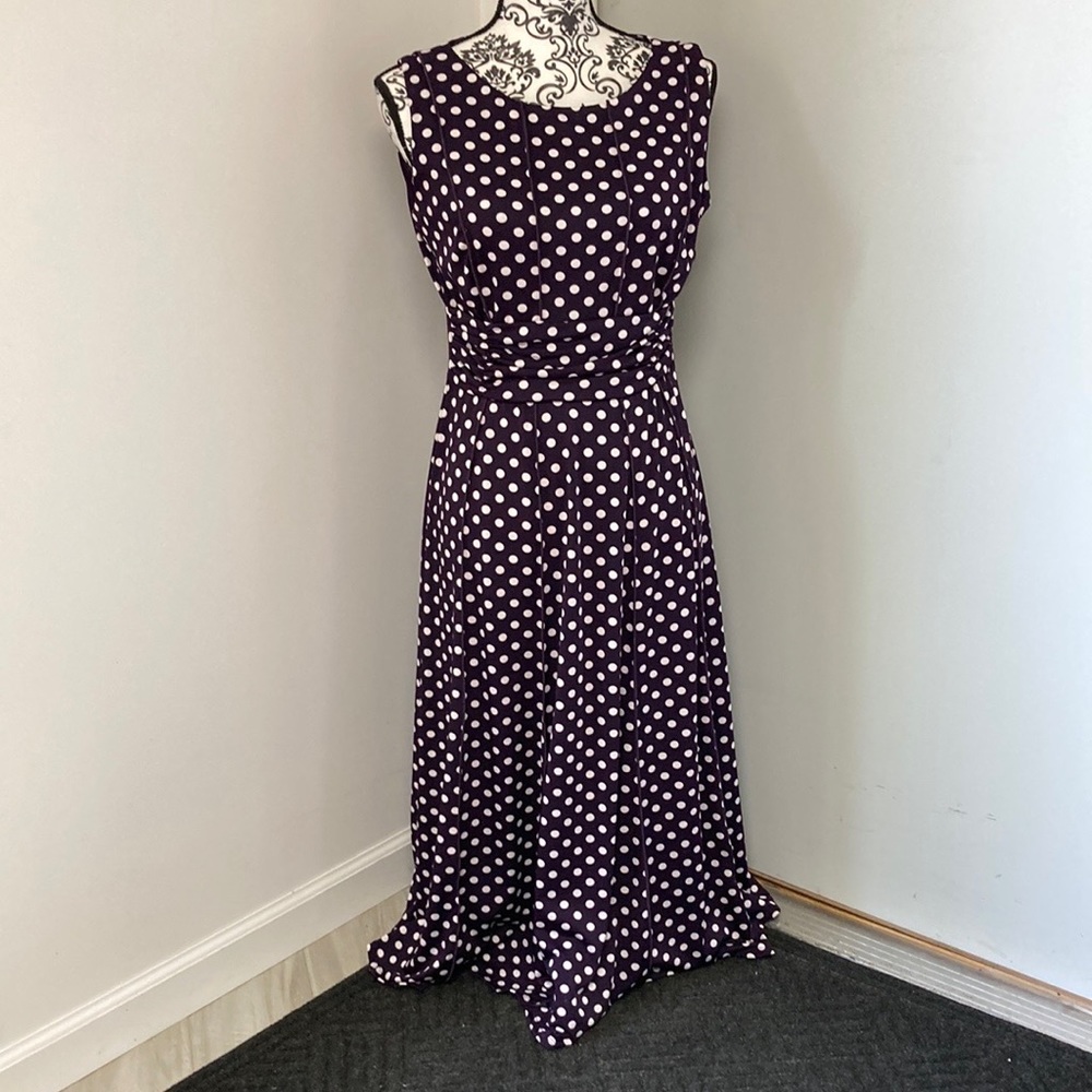 Perceptions, Purple/white polka dot dress, size M, wore once.